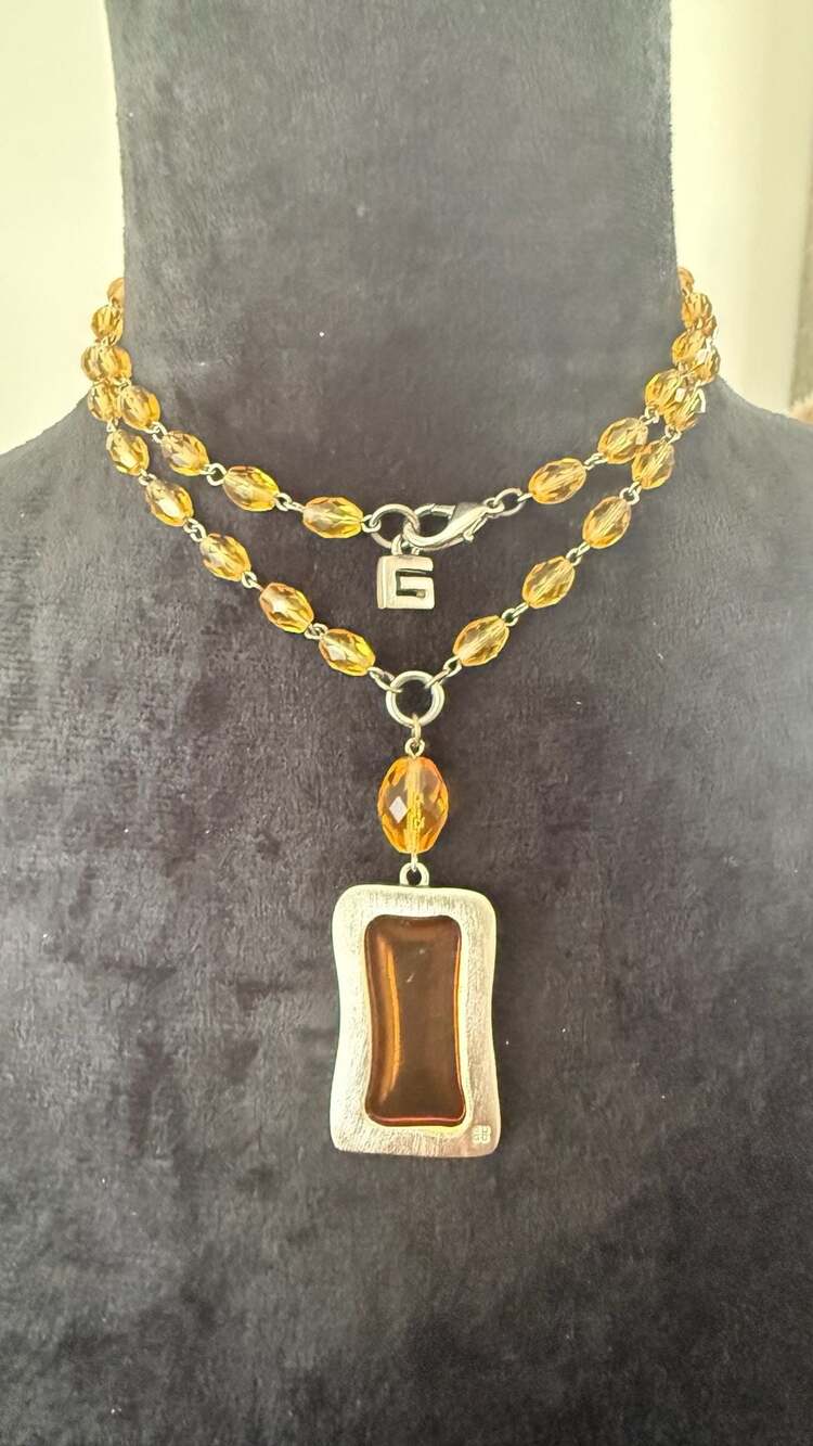 Vintage Givenchy Amber Crystal Pendant Necklace